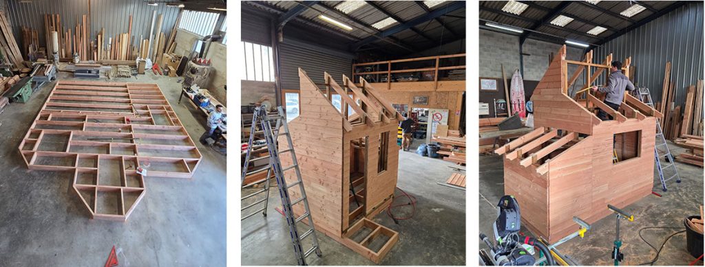 Assemblage de cabane en atelier