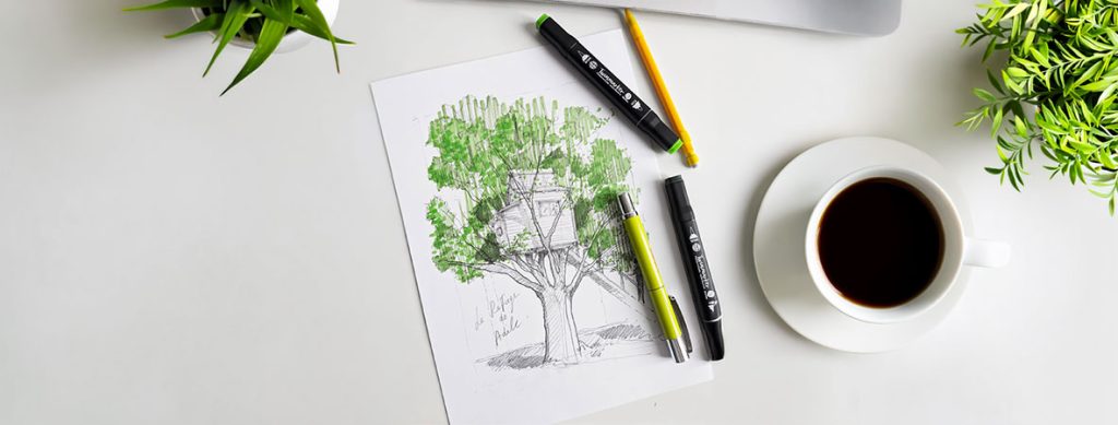 Croquis de cabane perchée par un architecte